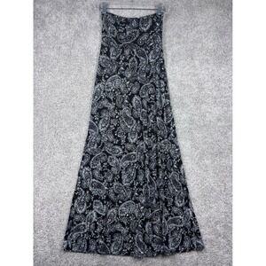 B_envied Womens Black White Paisley Maxi Skirt High Waist Boho A-Line Size L